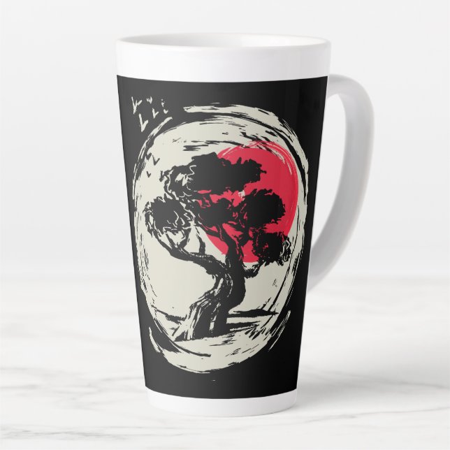 Bonsai Art Japanese Sunset Latte Mug (Right Angle)