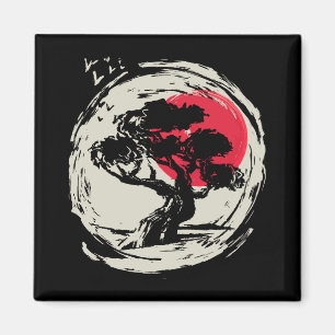Bonsai Art Japanese Sunset Magnet
