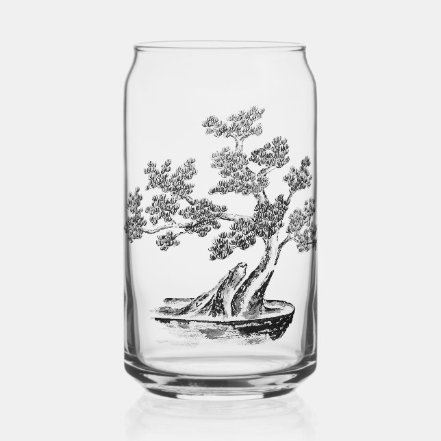 Bonsai - Chinese Style - black and white Can Glass (Front)