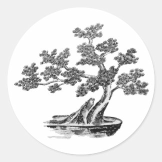 Bonsai - Chinese Style - black and white Classic Round Sticker