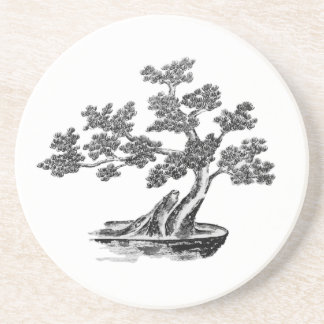 Bonsai - Chinese Style - black and white Coaster