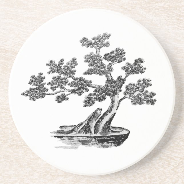 Bonsai - Chinese Style - black and white Coaster (Front)