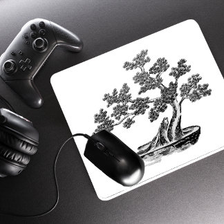 Bonsai - Chinese Style - black and white Mouse Pad