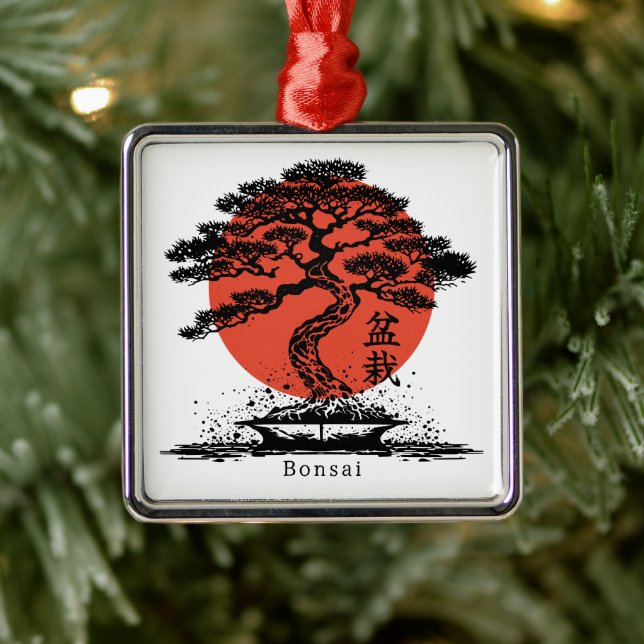 Bonsai Japanese Kanji Personalised Metal Ornament (Tree)