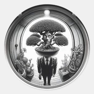 Bonsai Mind: A Surreal Plant Fusion   Fisheye Classic Round Sticker