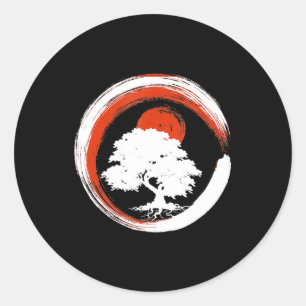 bonsai tree enso circle zen calligraphy art classic round sticker