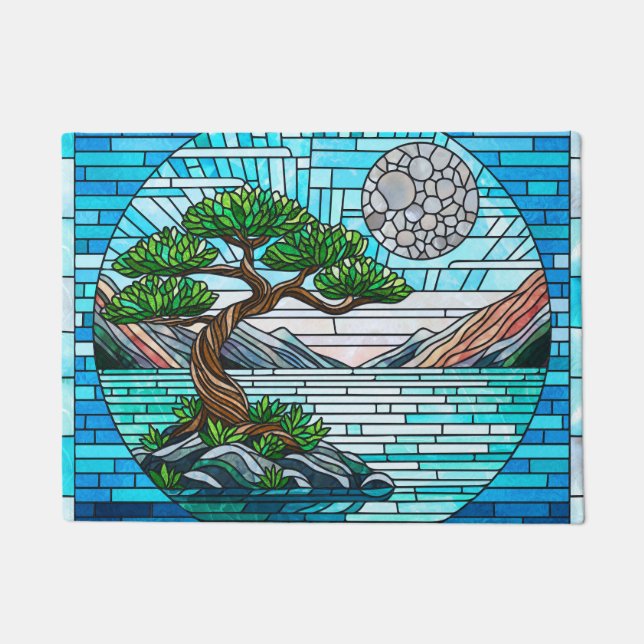 Bonsai Tree Full Moon Mosaic Art Doormat (Front)