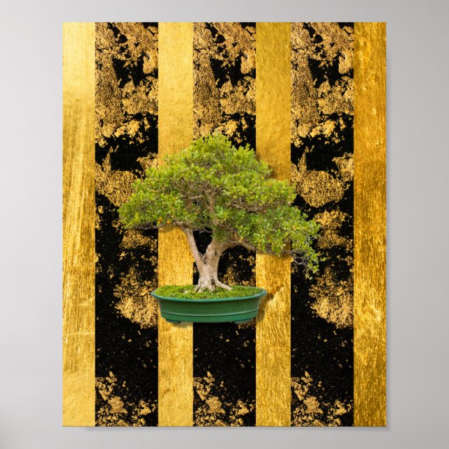 Bonsai Tree Gold Black Wall Art Poster (Front)