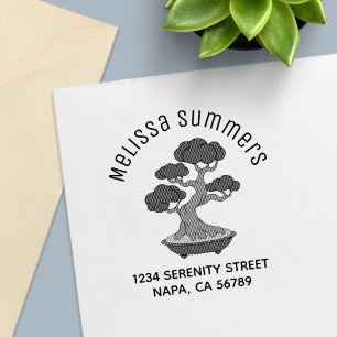 Bonsai Tree in a Tray Arch Address, Etched Self-inking Stamp