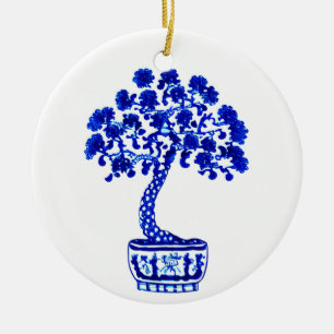 Bonsai Tree in Cobalt Blue and White Ceramic Ornament