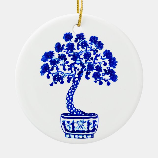 Bonsai Tree in Cobalt Blue and White Ceramic Ornament (Front)