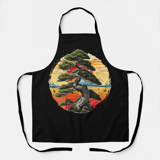 Bonsai Tree In Japanese Zen Buddhist Enso Circle J Apron (Front)