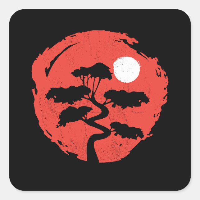 Bonsai Tree Japanese Zen Master Buddhist Square Sticker (Front)
