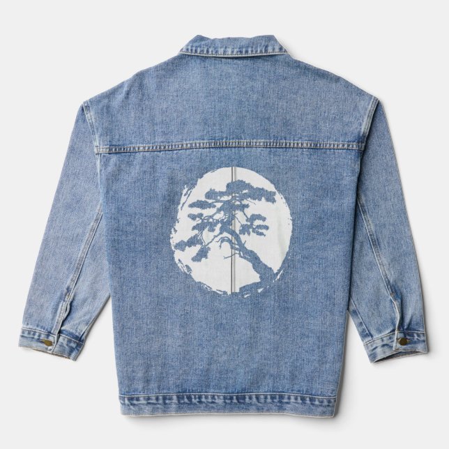 Bonsai Tree Japanese Zen Master  Zip  Denim Jacket (Back)