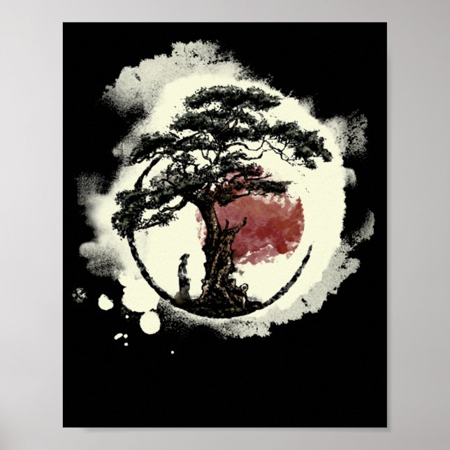 Bonsai Tree Japanese Zen Yin Yang Buddhist Circle Poster (Front)