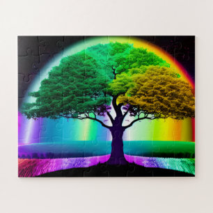 Bonsai Tree of Life Surrounded by Rainbow Colors Jigsaw Puzzle