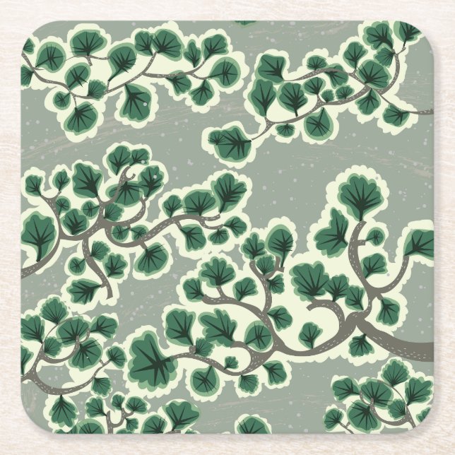 Bonsai Tree Pattern Square Paper Coaster (Front)