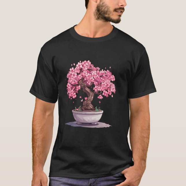 Bonsai Tree Sakura Tree Cherry Blossom Japanese Bo T-Shirt (Front)