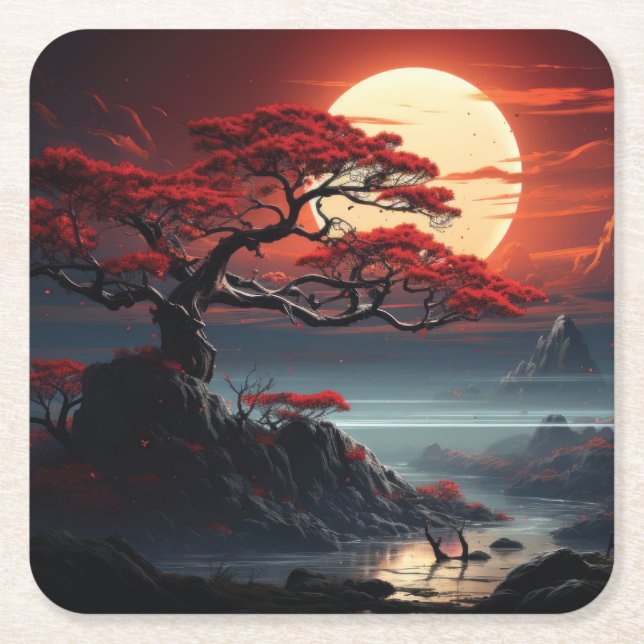 Bonsai Tree  Square Paper Coaster (Front)