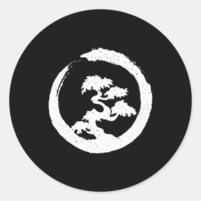 Bonsai Tree W Enso Brush Stroke Classic Round Sticker (Front)