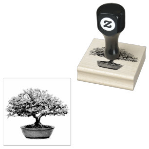 Bonsai Tree with Leaves  Rubber Stamp