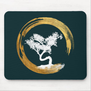 Bonsai Tree. Zen Enso Circl. Feng Shui Calligraphy Mouse Pad
