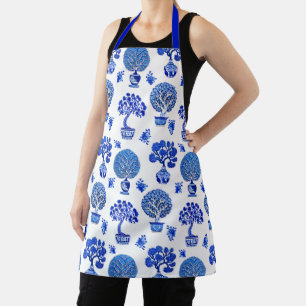 Bonsai Trees Pattern in Cobalt Blue and White Apron