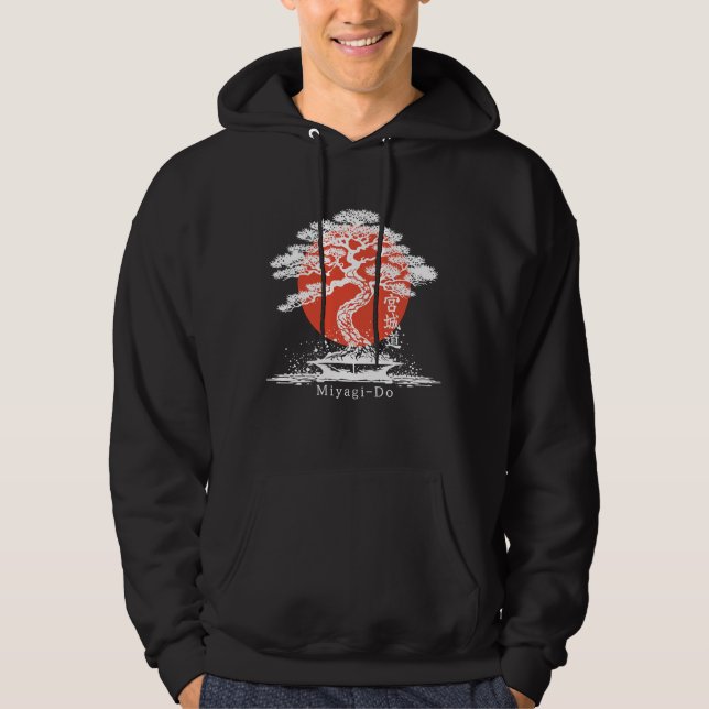 Bonsai White Japanese Kanji Miyagi Do Personalised Hoodie (Front)