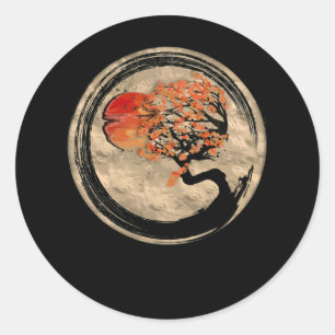 Bonsai Zen Buddhist Enso Circle Tree In Japanese Classic Round Sticker