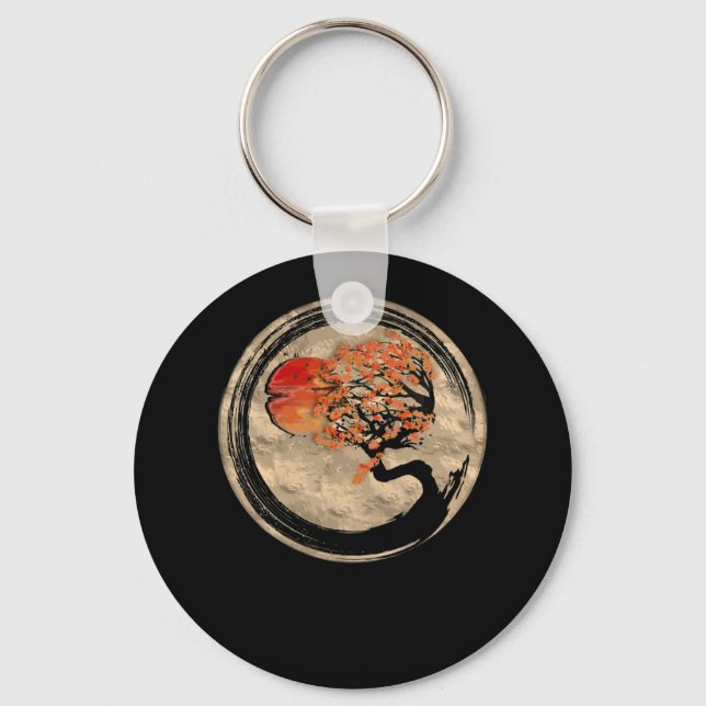 Bonsai Zen Buddhist Enso Circle Tree In Japanese Key Ring (Front)