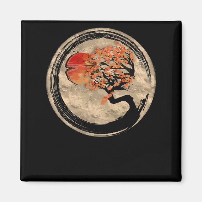 Bonsai Zen Buddhist Enso Circle Tree In Japanese Magnet (Front)