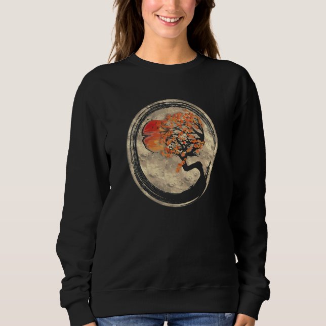 Bonsai Zen Buddhist Enso Circle Tree In Japanese Sweatshirt (Front)