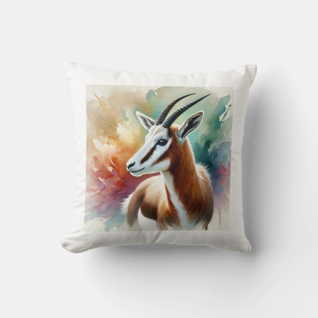 Bontebok in watercolor 220924AREF116 - Watercolor Cushion (Front)