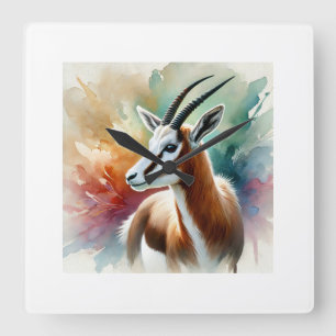 Bontebok in watercolor 220924AREF116 - Watercolor Square Wall Clock