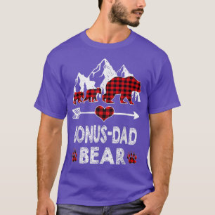 Bonus-Dad Bear Shirt, Red Buffalo Plaid Bonus-Dad T-Shirt