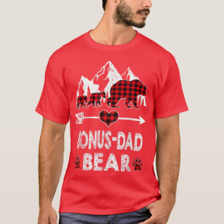 Bonus-Dad Bear Shirt, Red Buffalo Plaid Bonus-Dad T-Shirt