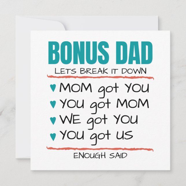 Bonus Dad, Funny Gift for Step-Dad Card (Front)