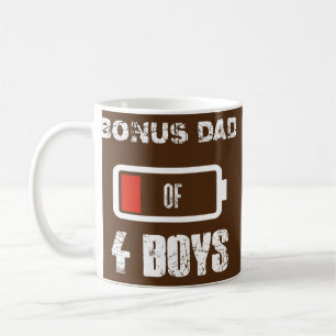 Bonus Dad of 4 Four Boys Low Battery Father's Day Coffee Mug