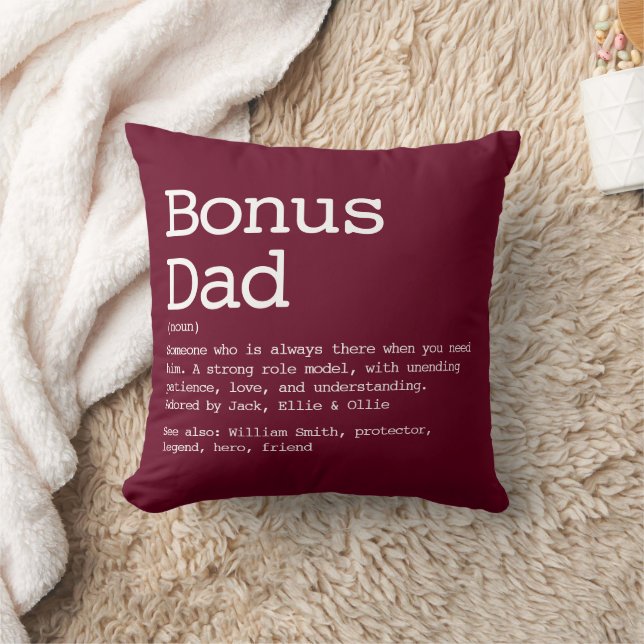 Bonus Dad Stepdad Definition Burgundy Red Cushion (Blanket)