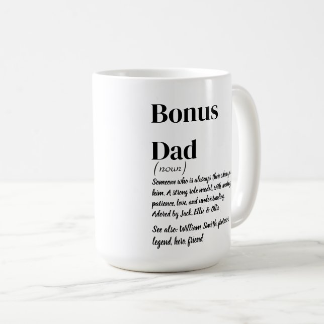 Bonus Dad Stepdad Definition White and black Coffe Coffee Mug (Front Right)