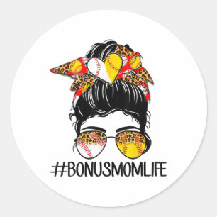 Bonus Mom Life Softll Sell Mother's Day Messy Bun  Classic Round Sticker