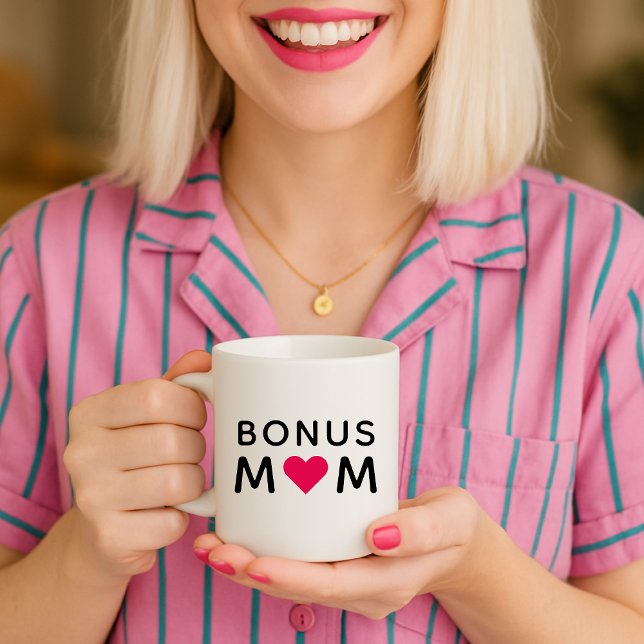 Bonus Mom | Modern Pink Heart Mother's Day Coffee Mug (Creator Uploaded)