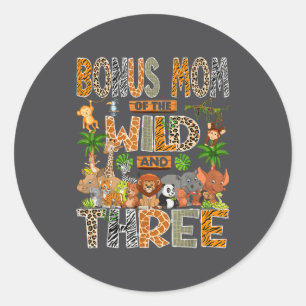 Bonus Mom Of The Wild &amp; Three 3rd Birthday Boy Classic Round Sticker