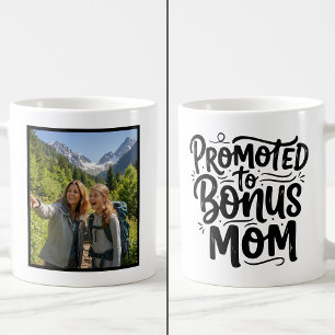 Bonus Mom Promoted Brush Script Custom 1 Photo Coffee Mug