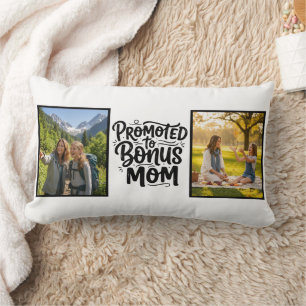 Bonus Mom Promoted Brush Script Double Photo Lumbar Cushion