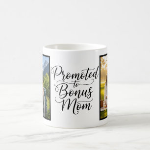 Bonus Mom Promoted Elegant Cursive Two Photo Coffee Mug