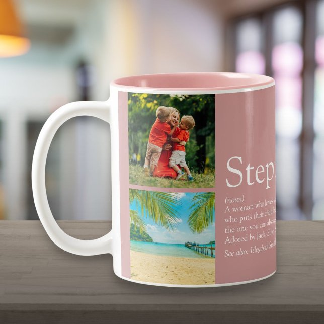 Bonus Mom, Stepmom Definition 4 Photo Collage Pink Two-Tone Coffee Mug (Bonus Mom, Stepmom Definition 4 Photo Collage Pink Two-Tone Coffee Mug)