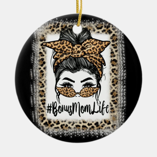 Bonus Mum Life Hair Bandanna Glasses Leopard Mothe Ceramic Ornament (Front)