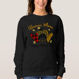 Bonus Mum Life Leopard Plaid Hearts Messy Bun Moth Sweatshirt