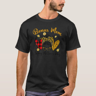 Bonus Mum Life Leopard Plaid Hearts Messy Bun Moth T-Shirt